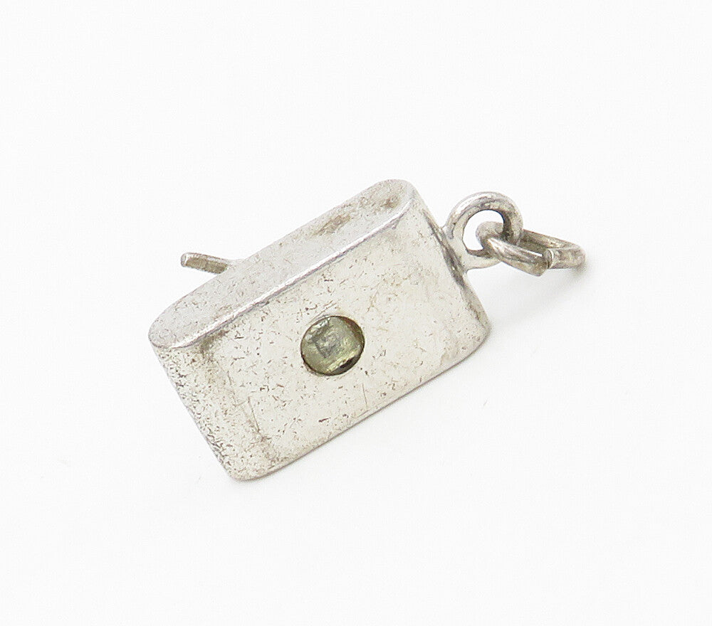 925 Sterling Silver  Vintage Shiny Petite Topaz Camera Pendant  PT13141