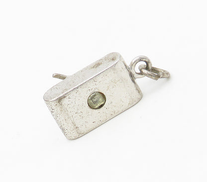 925 Sterling Silver  Vintage Shiny Petite Topaz Camera Pendant  PT13141