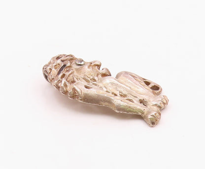 925 Sterling Silver  Vintage Topaz Diamond Cut Sitting Lion Pendant  PT15779