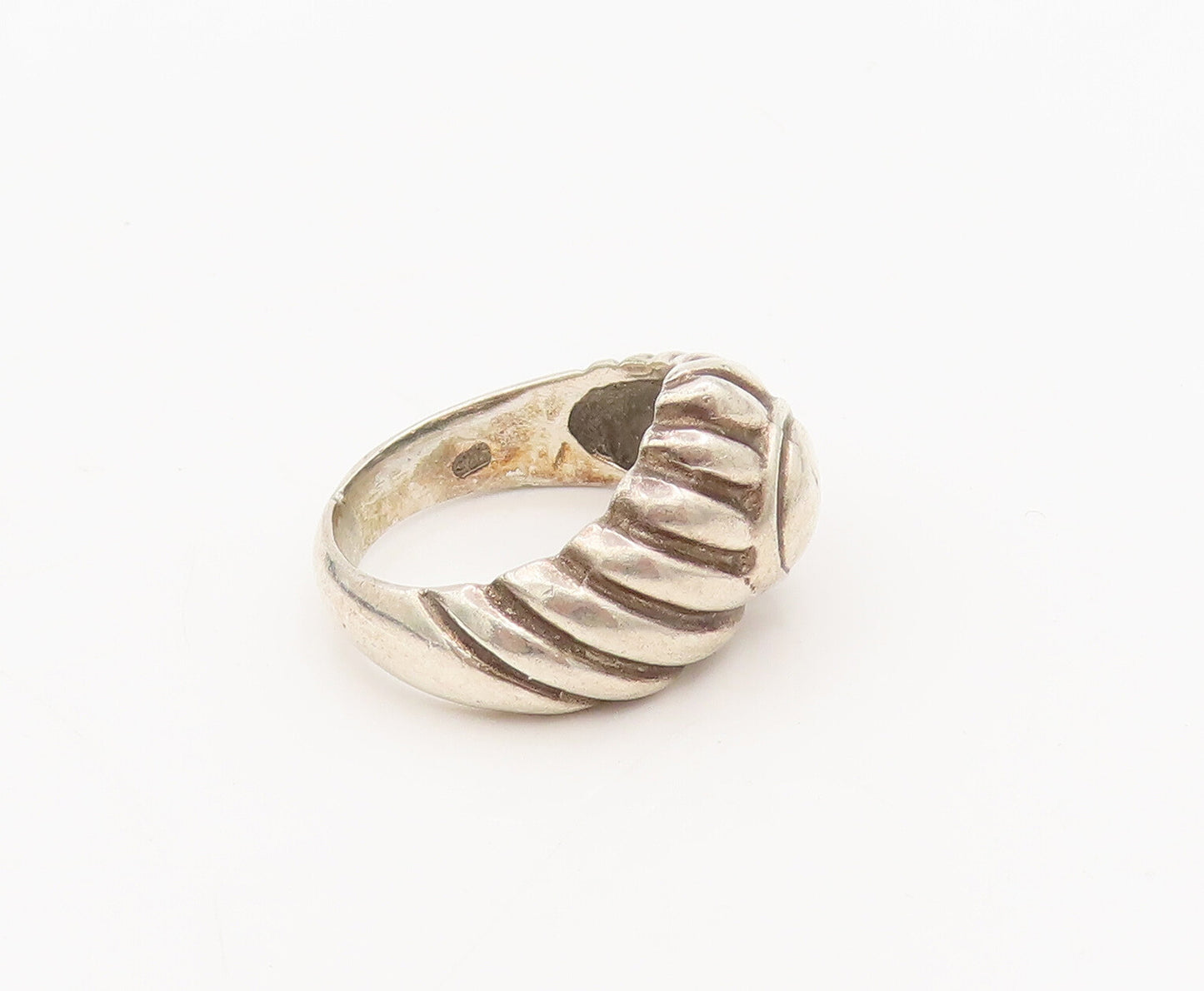 925 Silver  Vintage Solid Carved  Rope Textured With Seed Ring Sz 6.5  RG27338