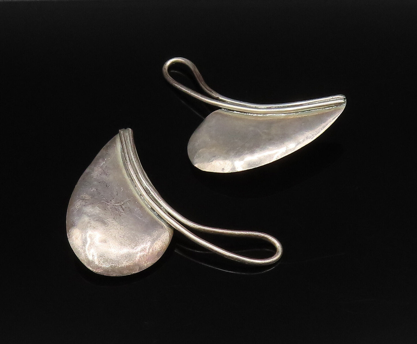 LOUIS BOOTH 925 Silver  Vintage Modernist Teardrop Clip Back Earrings  EG12193