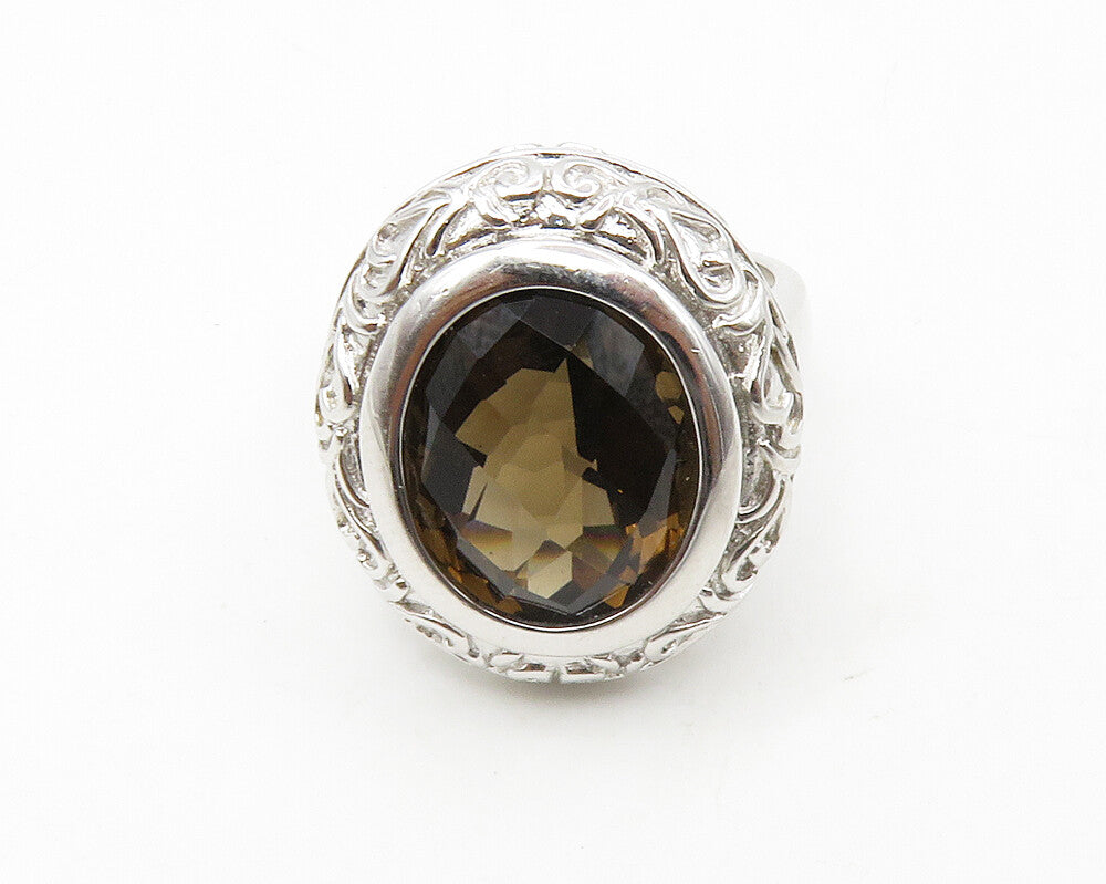 925 Sterling Silver  Smoky Topaz Baroque Swirl Cocktail Ring Sz 8  RG13898