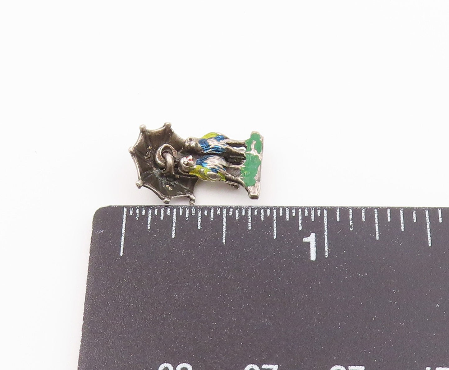 925 Sterling Silver  Vintage Enamel Love Birds Under Umbrella Pendant  PT20726