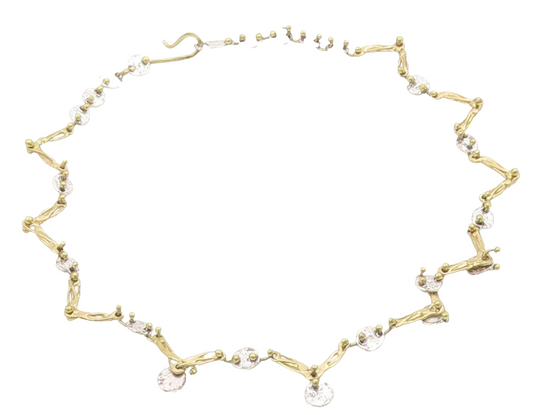 925 Sterling Silver Vintage Necklace Gold Plated ANNE DICK Brutalist Link NE4697