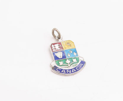 925 Sterling Silver Vintage Pendant Enameled Coat of Arms of Canada  PT24534