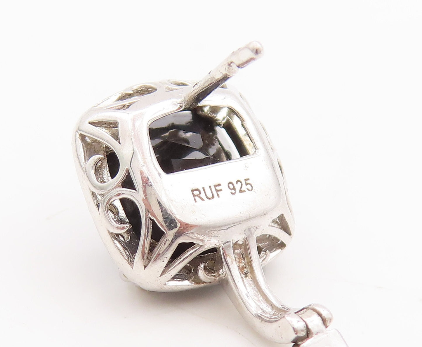 925 Sterling Silver Vintage Earrings Square Cut Onyx Halo CZ Farme  EG13107