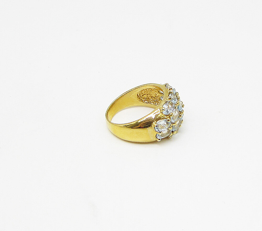 Gold Over 925 Silver  Oval Cut Faceted Aquamarine Band Ring Sz 7.5  RG3474