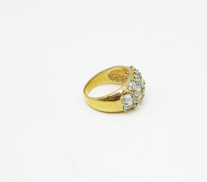 Gold Over 925 Silver  Oval Cut Faceted Aquamarine Band Ring Sz 7.5  RG3474