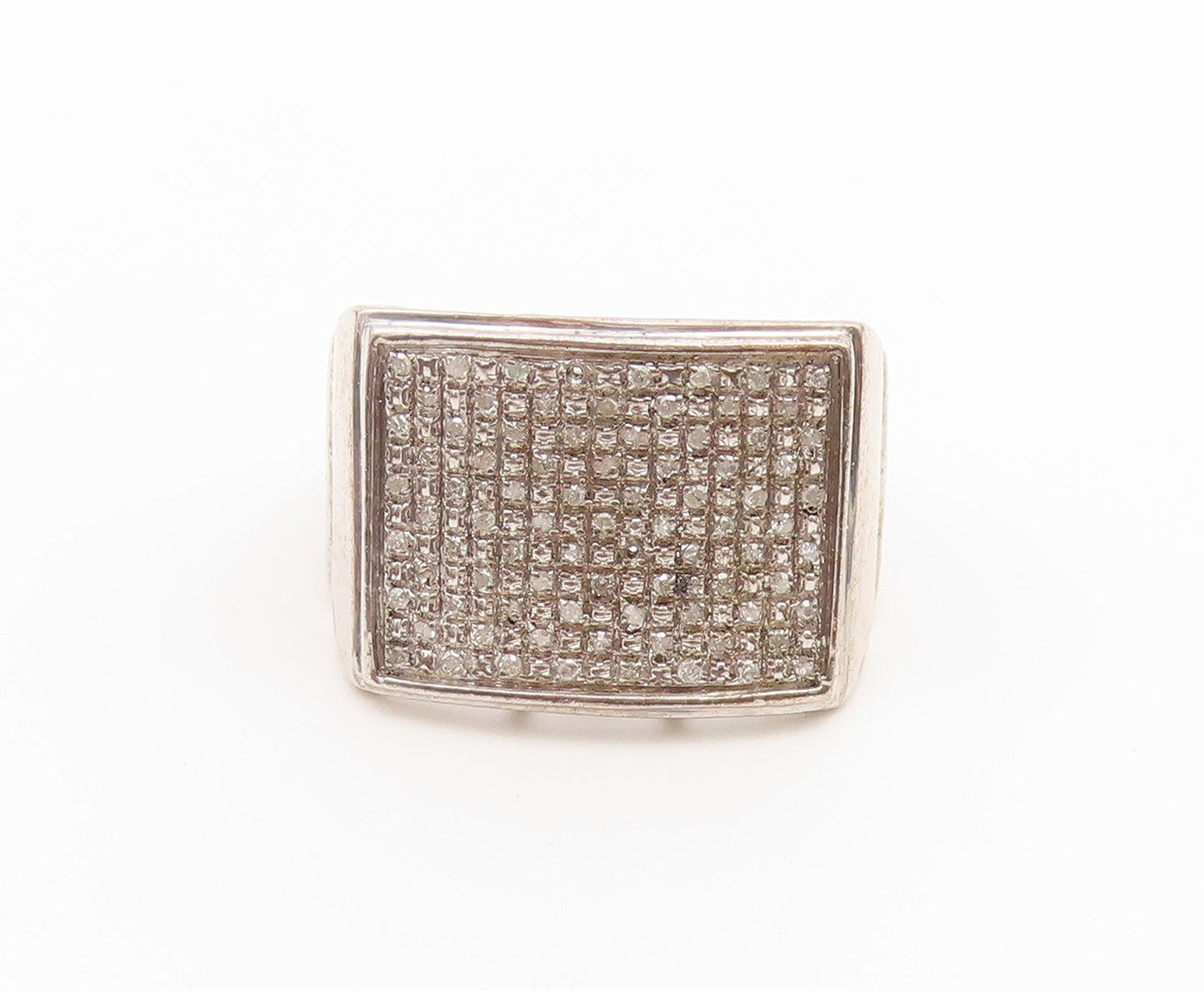 925 Sterling Silver Vintage Ring Real Diamonds Pave Statement Band Sz 8 RG36795
