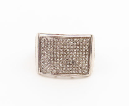 925 Sterling Silver Vintage Ring Real Diamonds Pave Statement Band Sz 8 RG36795