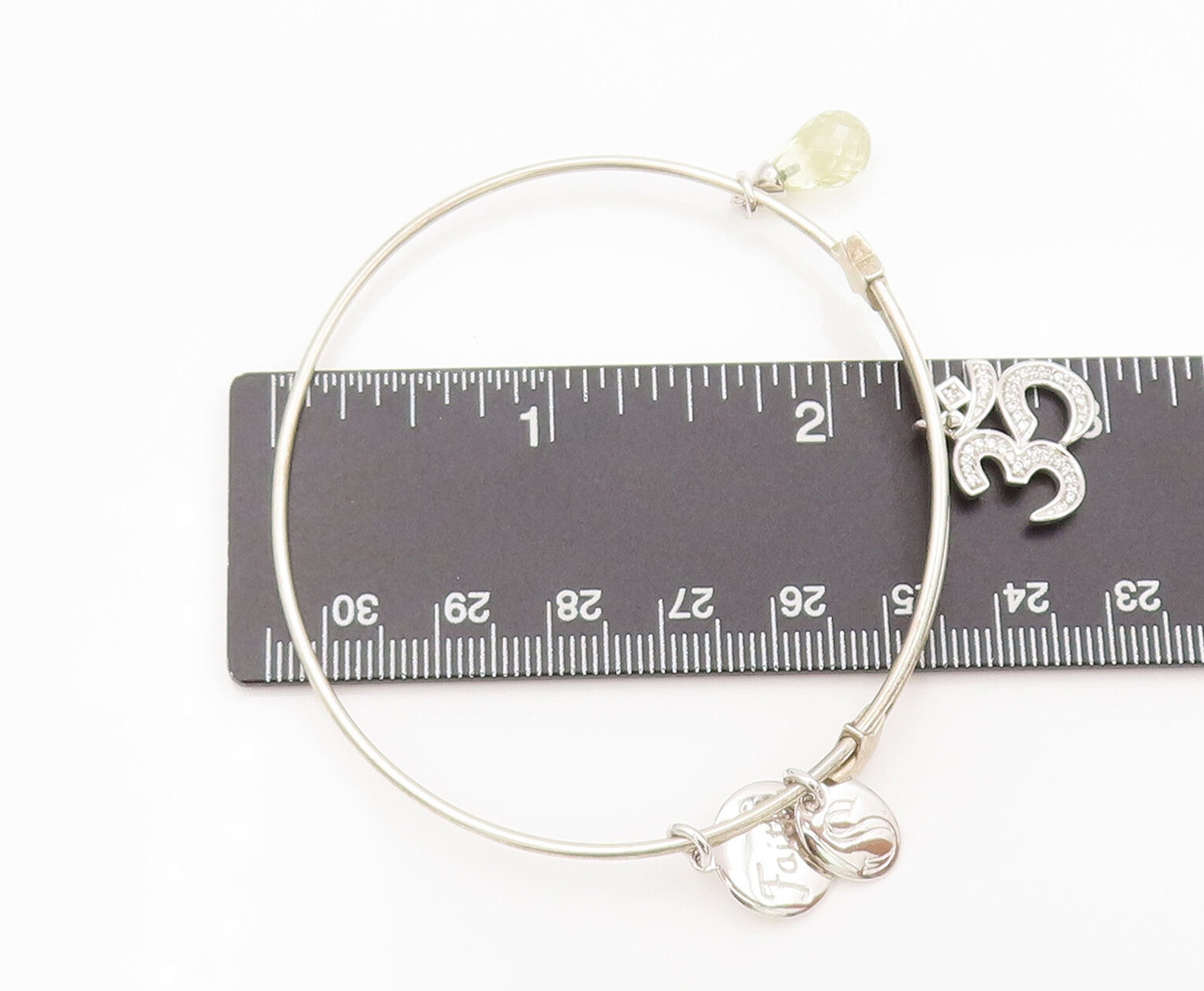 925 Sterling Silver  Vintage Dangling Religious CZ Om & Charms Bracelet BT9986