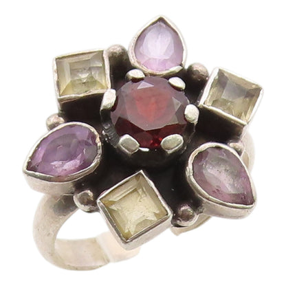 925 Sterling Silver Vintage Ring Multi Gemstone Floral Petal Band  Sz 7  RG36373