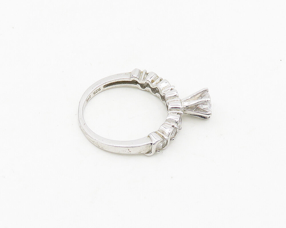 925 Sterling Silver  Cubic Zirconia Solitaire With Accents Ring Sz 8  RG18670