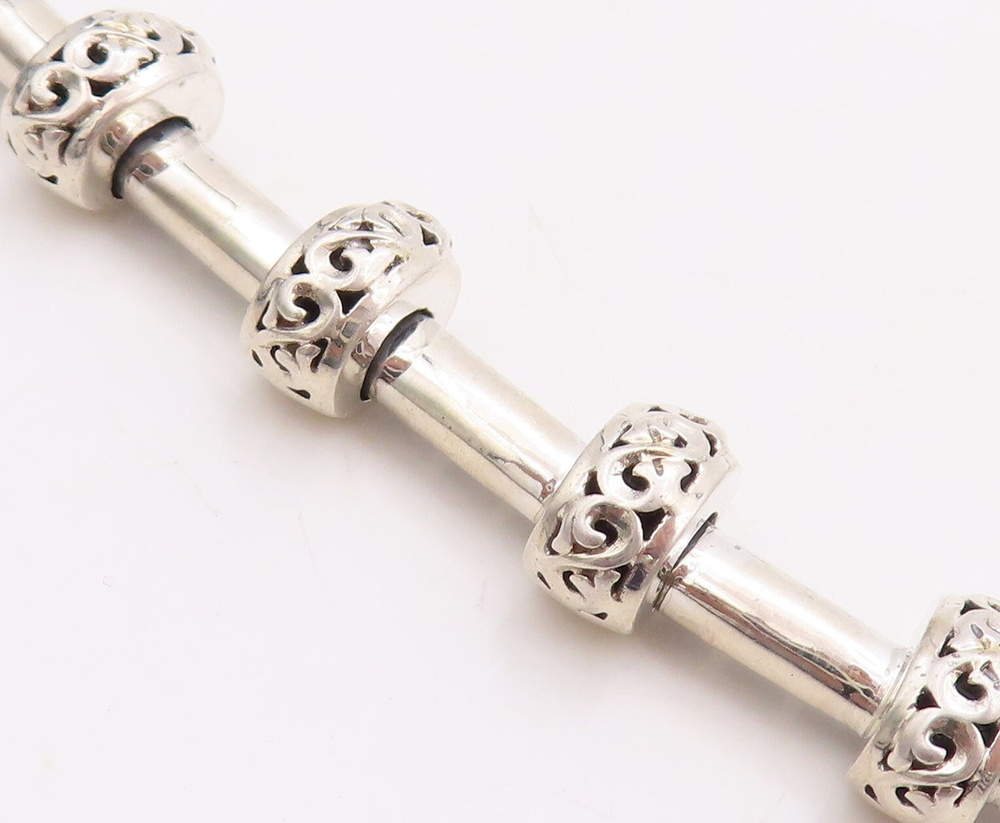 14K Gold 925 Sterling Silver Vintage Necklace KRYPELL Carved Beads  NE4368