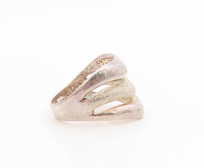 925 Sterling Silver Vintage Ring Modernist Abstract Wave Band  Sz 8  RG36201