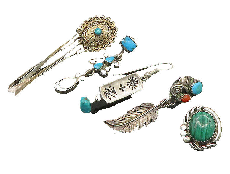 ZUNI NAVAJO 925 Sterling Silver Vintage Multi Stone Lot Single Earrings EG11253