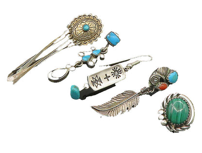 ZUNI NAVAJO 925 Sterling Silver Vintage Multi Stone Lot Single Earrings EG11253