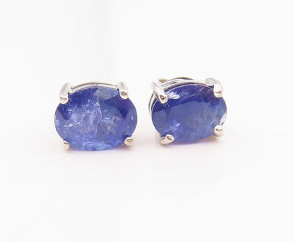925 Sterling Silver Vintage Earrings Minimalist Oval Cut Tanzanite Stud  EG13978