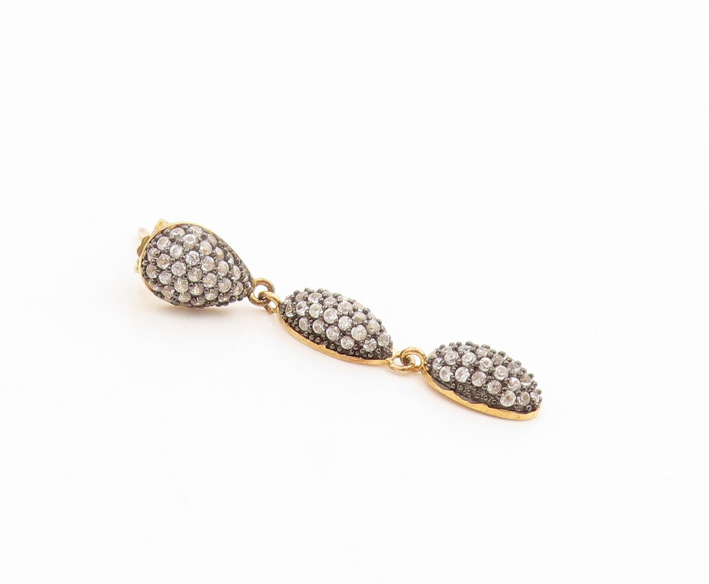 925 Sterling Silver Vintage Earrings Gold Plated CZ Teardrop Dangle  EG14329