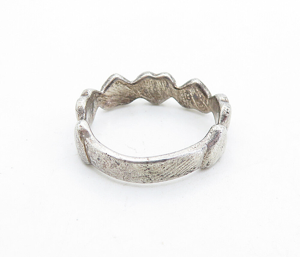 925 Sterling Silver  Vintage Up & Down Love Hearts Band Ring Sz 6.5  RG6103