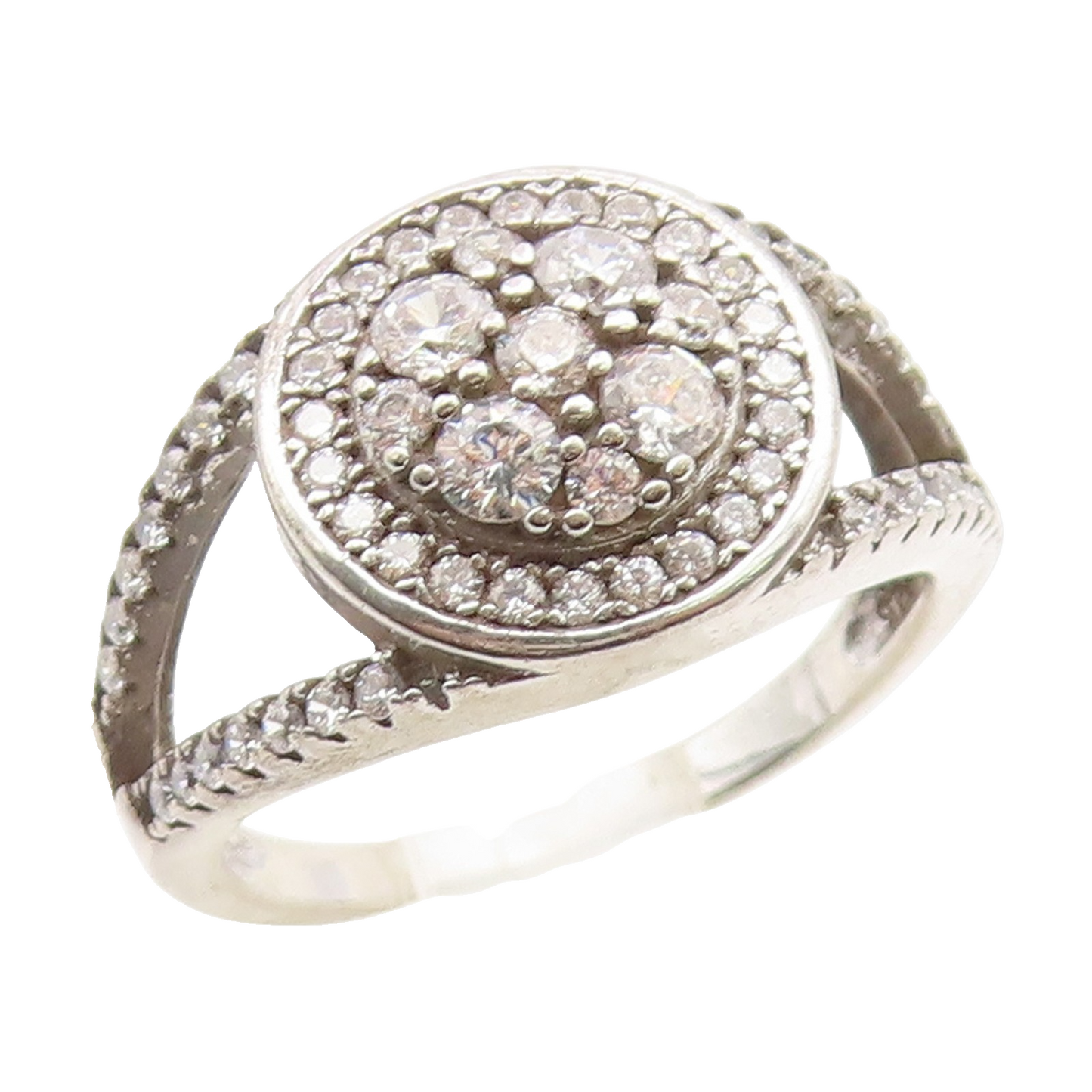 925 Sterling Silver Vintage Ring Sparkling CZ Elegant Split Band  Sz 6  RG35125