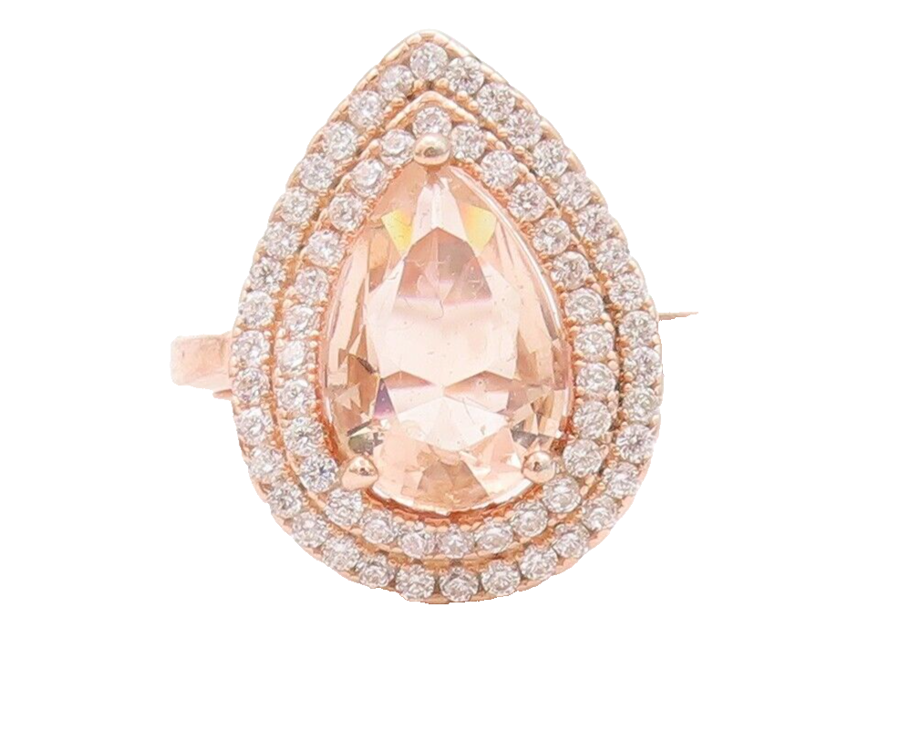 925 Sterling Silver Vintage Ring Rose Gold Plated Drop Morganite CZ Sz 7 RG29634