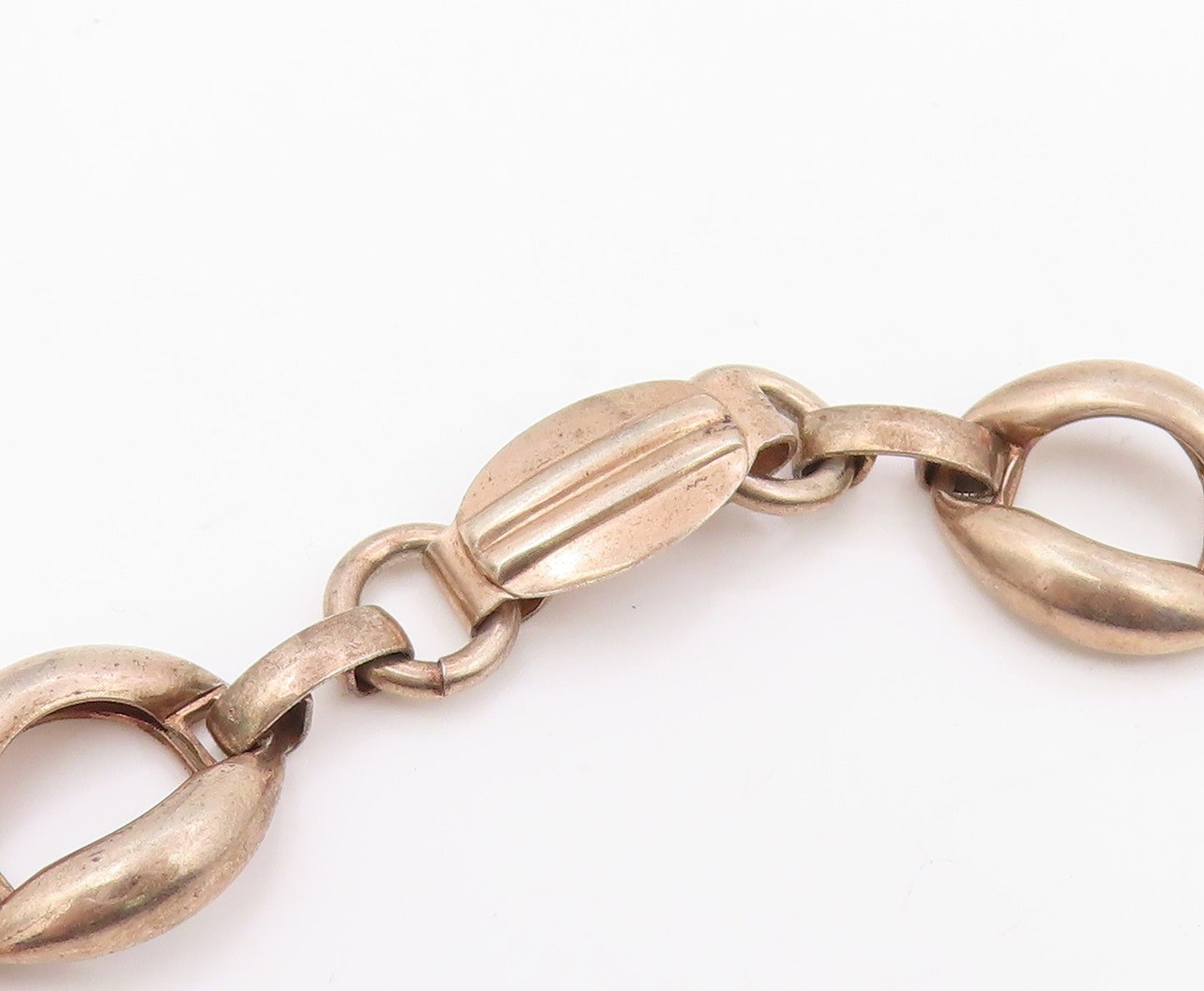 925 Sterling Silver Vintage Necklace Elegant Puffed Mariner Link Choker  NE4833