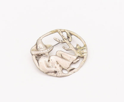 925 Sterling Silver Vintage Brooch Pin Antique Solid Carved Resting man  BP10890