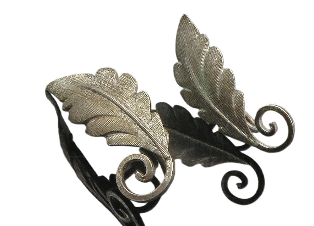 VAN DELL 925 Silver  Vintage Swirl Floral Leaf Non Pierce Earrings  EG6058
