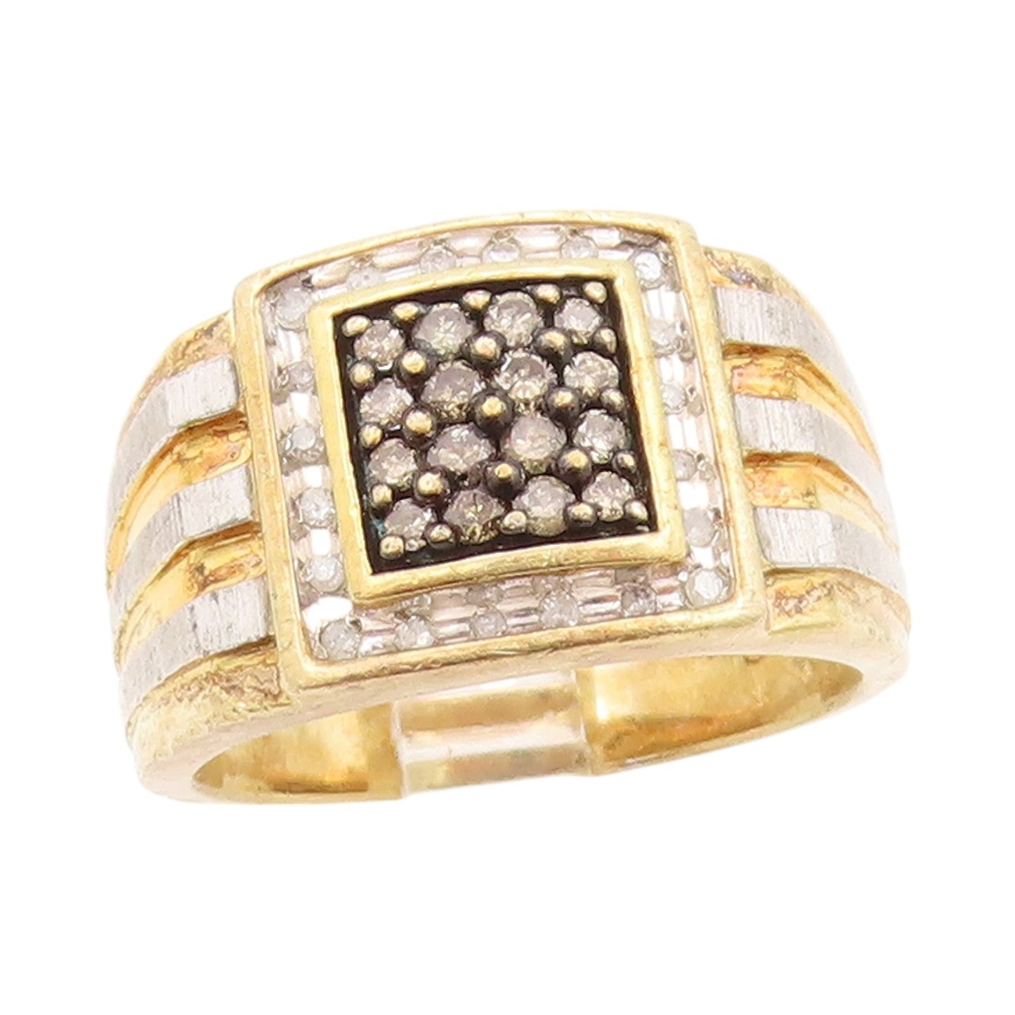 925 Sterling Silver Vintage Ring Real White Champagne Diamonds  Sz 11  RG32867