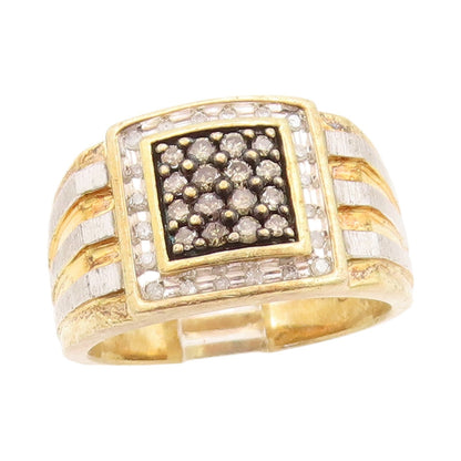 925 Sterling Silver Vintage Ring Real White Champagne Diamonds  Sz 11  RG32867