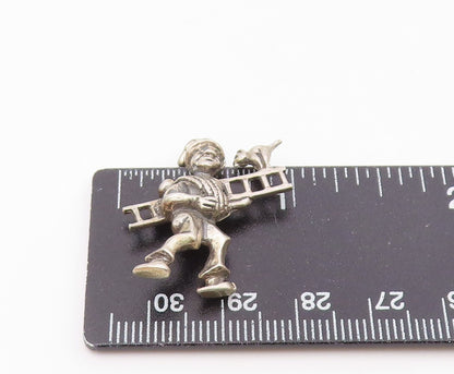 925 Sterling Silver  Vintage Shiny Man Carrying Ladder & Cat Pendant  PT17456
