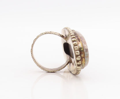 925 Sterling Silver Vintage Ring Modernist Large Oval Gemstone  Sz 10  RG31739