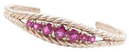 925 Sterling Silver Vintage Bracelet Designer Round Pink CZ Roped Cuff  BT11067