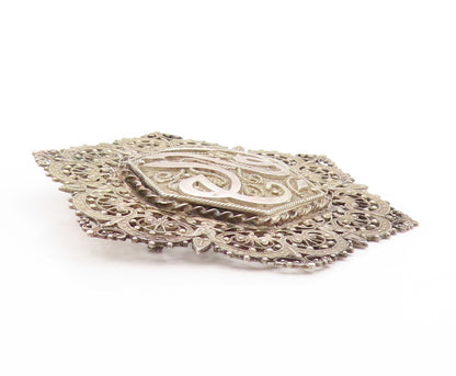 925 Sterling Silver Vintage Brooch Arabic Calligraphy Filigree Design  BP11900