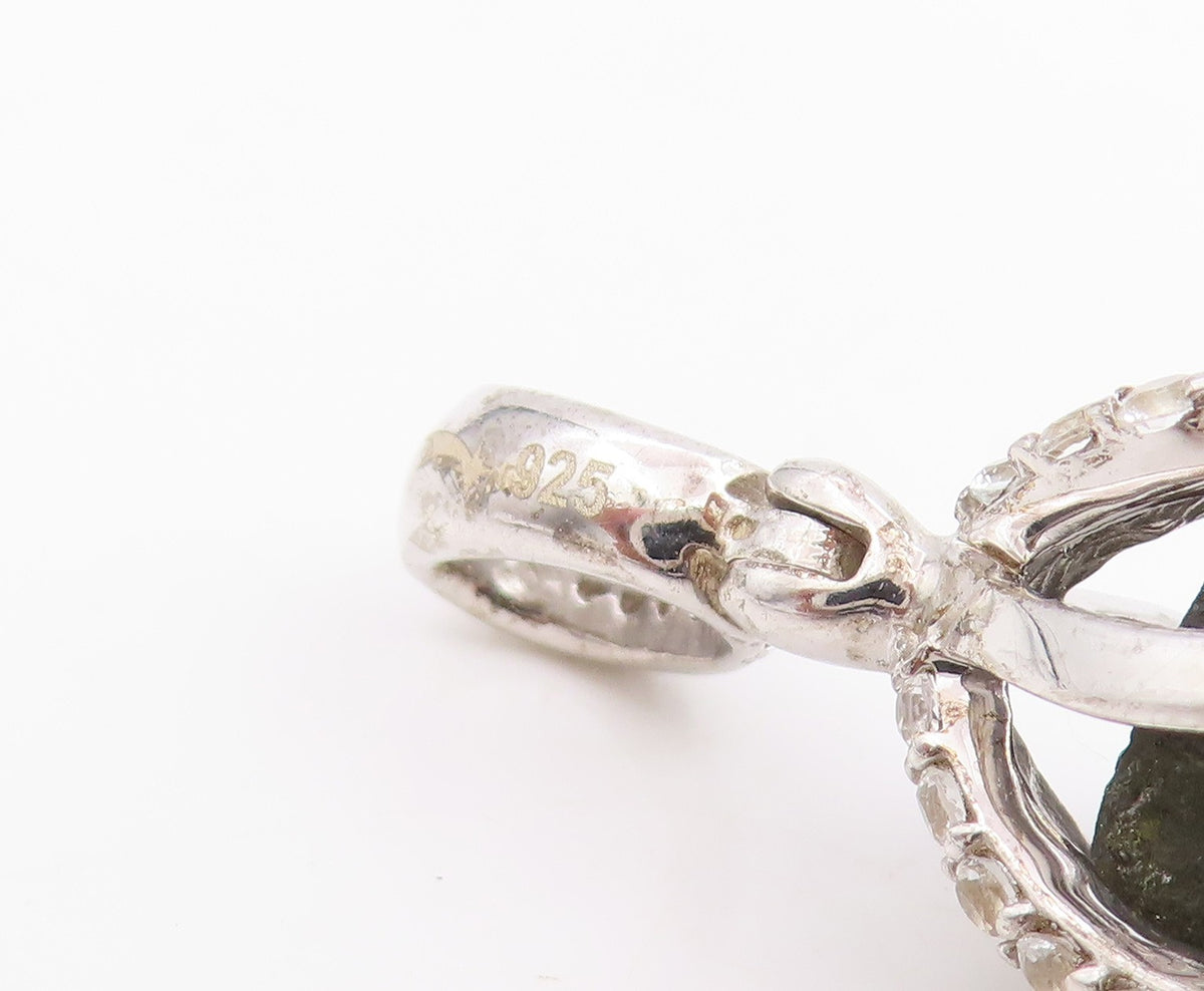 925 Sterling Silver Vintage Pendant Sparkling CZ Caged Gemstone Charm   PT25164