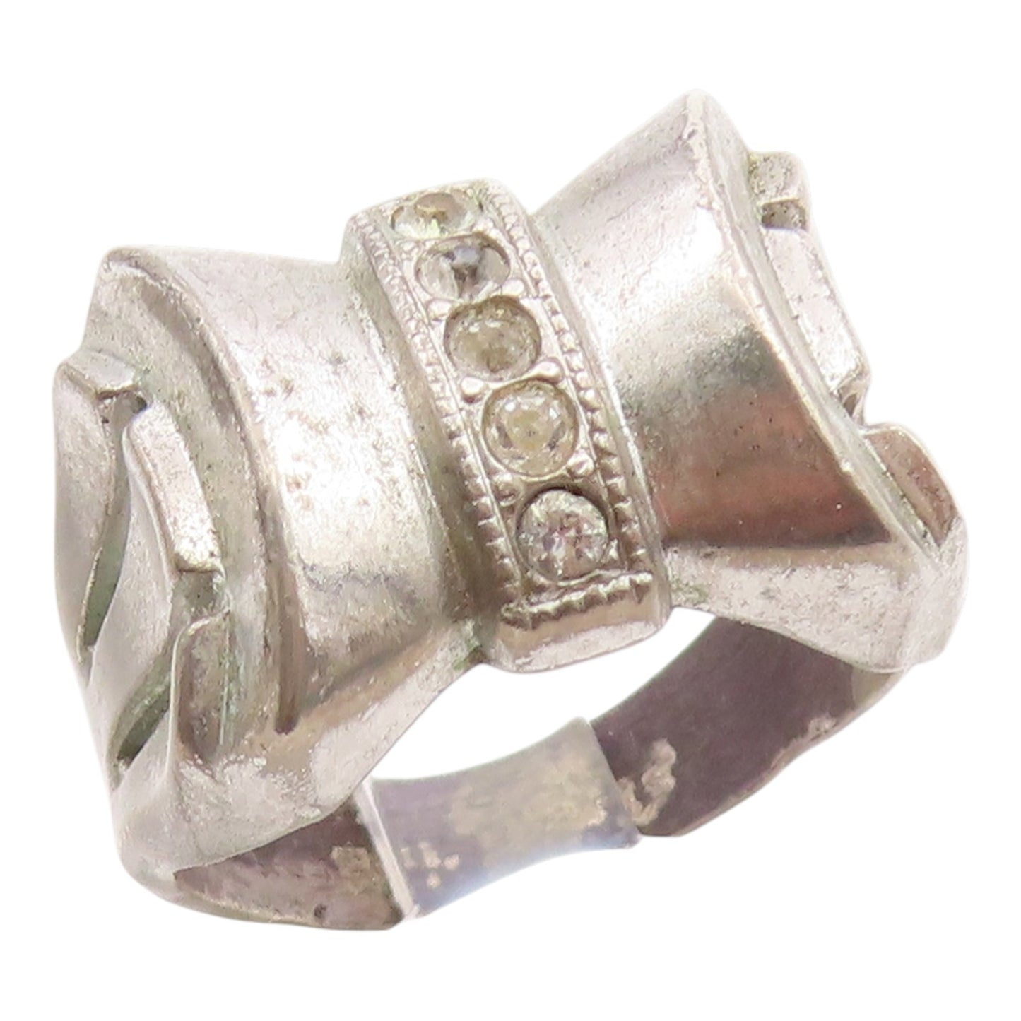 925 Sterling Silver Vintage Ring White Topaz Bow Tie Motif Band  Sz 8  RG35567