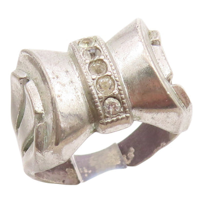 925 Sterling Silver Vintage Ring White Topaz Bow Tie Motif Band  Sz 8  RG35567