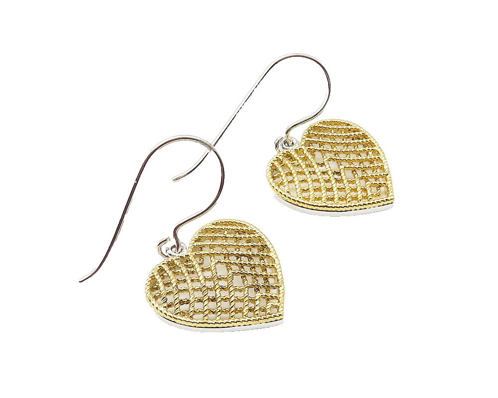 925 Sterling Silver  Shiny Two Tone Love Heart Twist Drop Earrings  EG5594