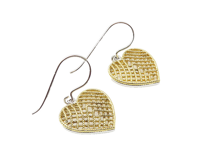 925 Sterling Silver  Shiny Two Tone Love Heart Twist Drop Earrings  EG5594