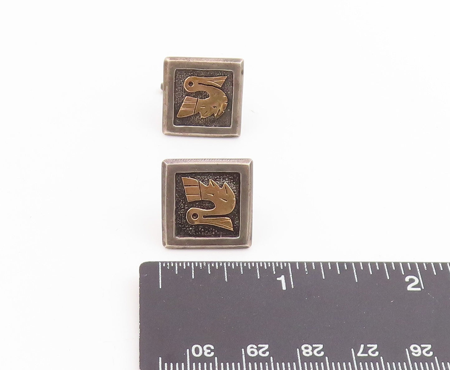 18k Gold & 925 Sterling Silver Vintage Cufflinks Peruvian Inca Bird Motif TR4236