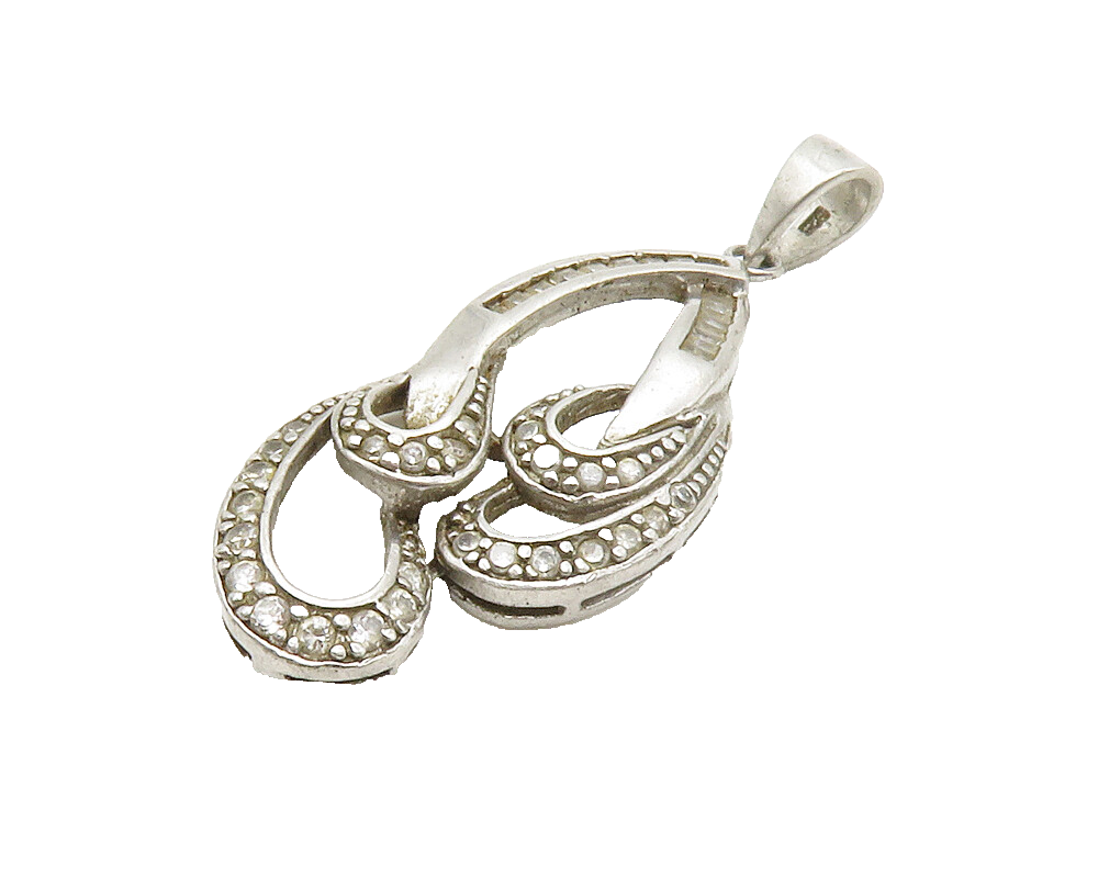 925 Sterling Silver  Vintage White Topaz Open Design Drop Pendant  PT11148
