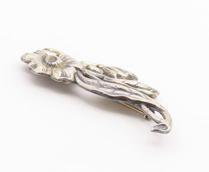 925 Sterling Silver  Vintage Etched Blooming Flowers Motif Brooch Pin  BP3225