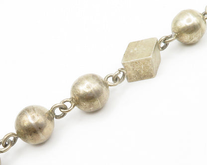 MEXICO 925 Silver  Vintage Dark Tone Smooth Beaded Chain Necklace  NE2290