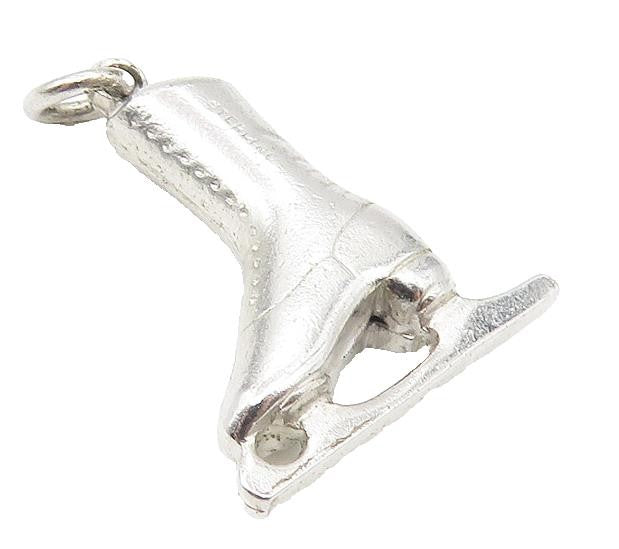 925 Sterling Silver  Vintage Shiny Petite Ice Skate Motif Drop Pendant  PT8537