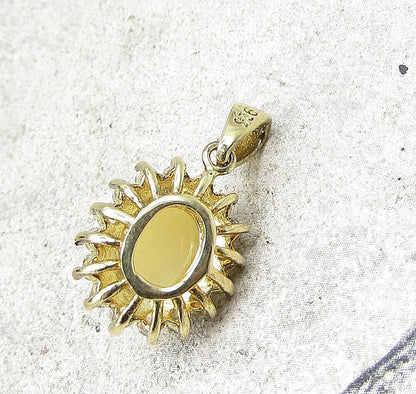 Gold Over 925 Silver Cabochon Cut Fire Opal & White Topaz Drop Pendant PT1136