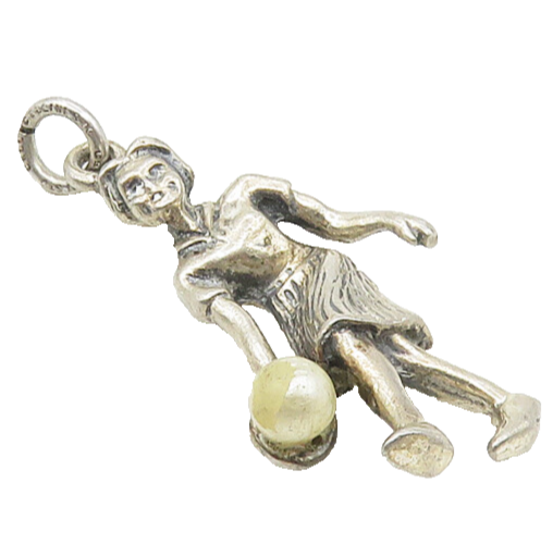 925 Sterling Silver  Vintage Petite Pearl Woman Bowling Pendant  PT14030