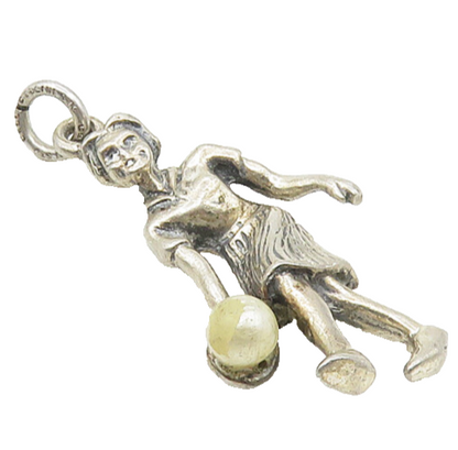 925 Sterling Silver  Vintage Petite Pearl Woman Bowling Pendant  PT14030