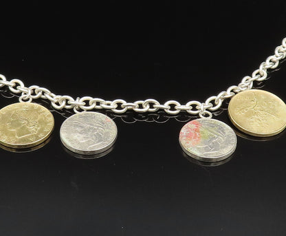 925 Sterling Silver  Vintage Two Tone Coin Rolo Chain Necklace  NE3867