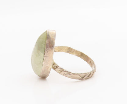 925 Sterling Silver Vintage Ring Green Prehnite Teardrop Band  Sz 6.5  RG34176